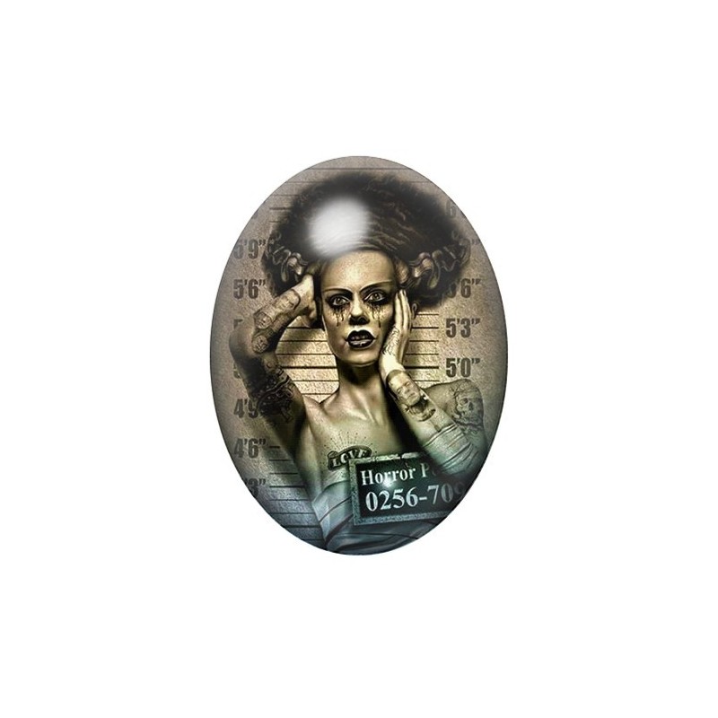 Cabochon en Verre Illustré La Fiancée de Frankenstein Coupable Police Gothique 13x18, 18x25 ou 30x40mm