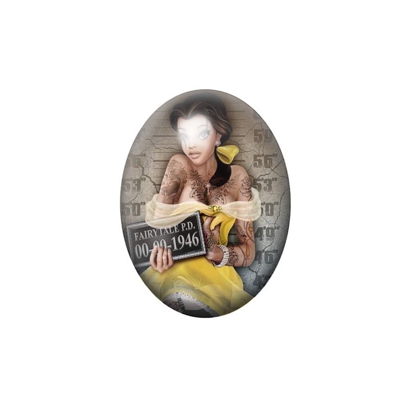 Cabochon en Verre Illustré Belle Coupable Police Gothique 13x18, 18x25 ou 30x40mm