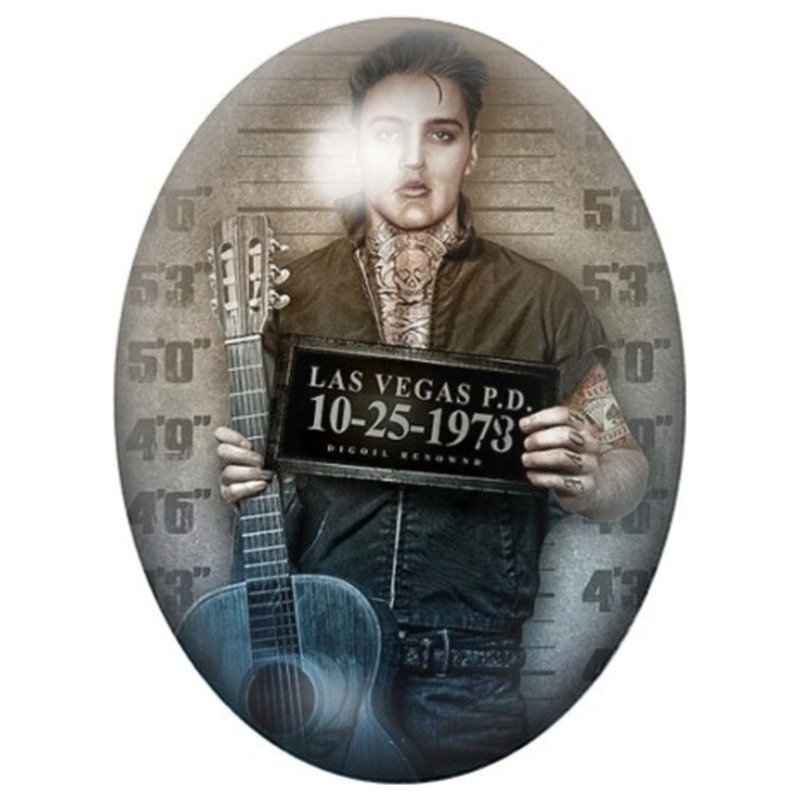 Cabochon en Verre Illustré Elvis Presley Las Vegas Police 13x18, 18x25 ou 30x40mm