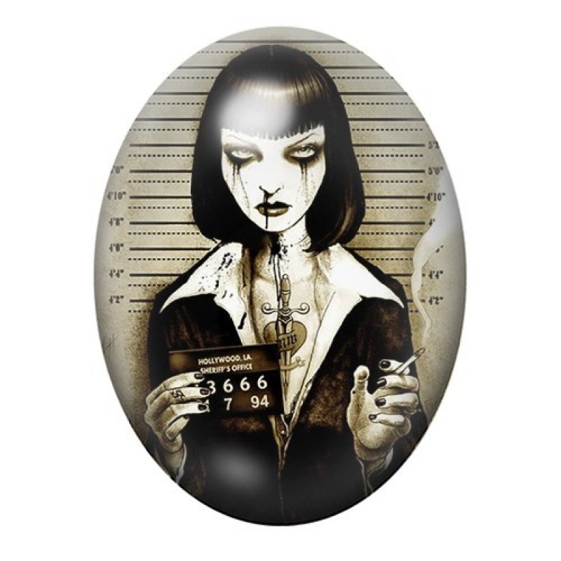 Cabochon en Verre Illustré Mercredi Addams Witchcraft Police 13x18, 18x25 ou 30x40mm