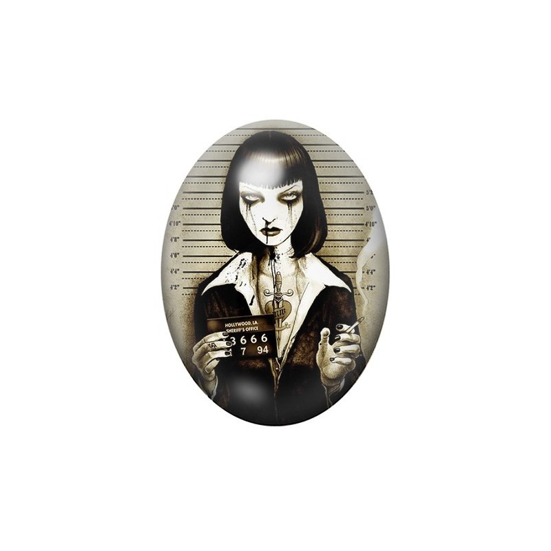 Cabochon en Verre Illustré Mia Wallace Pulp Fiction Coupable Police Gothique 13x18, 18x25 ou 30x40mm