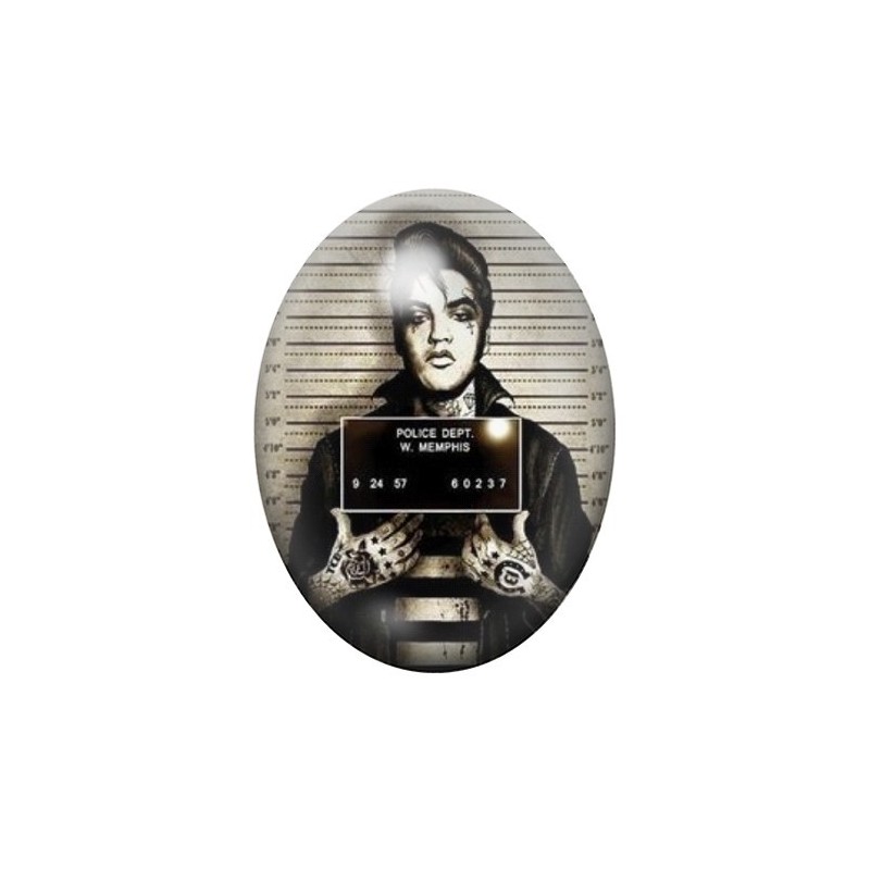 Cabochon en Verre Illustré Elvis Presley Coupable Police Gothique 13x18, 18x25 ou 30x40mm