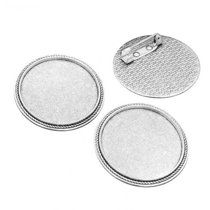 Support Broche Argenté pour Cabochon 30mm