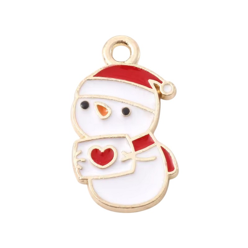 2 Breloques Bonhomme de Neige Noël en Émail Métal Doré 21x12mm