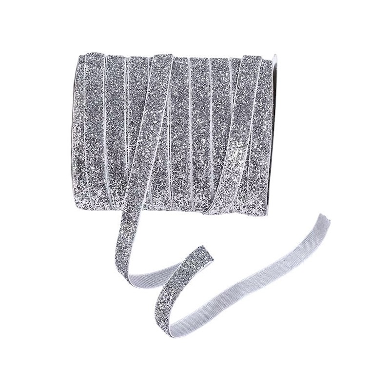 1 Mètre de Ruban Velours Pailleté Argenté 10mm