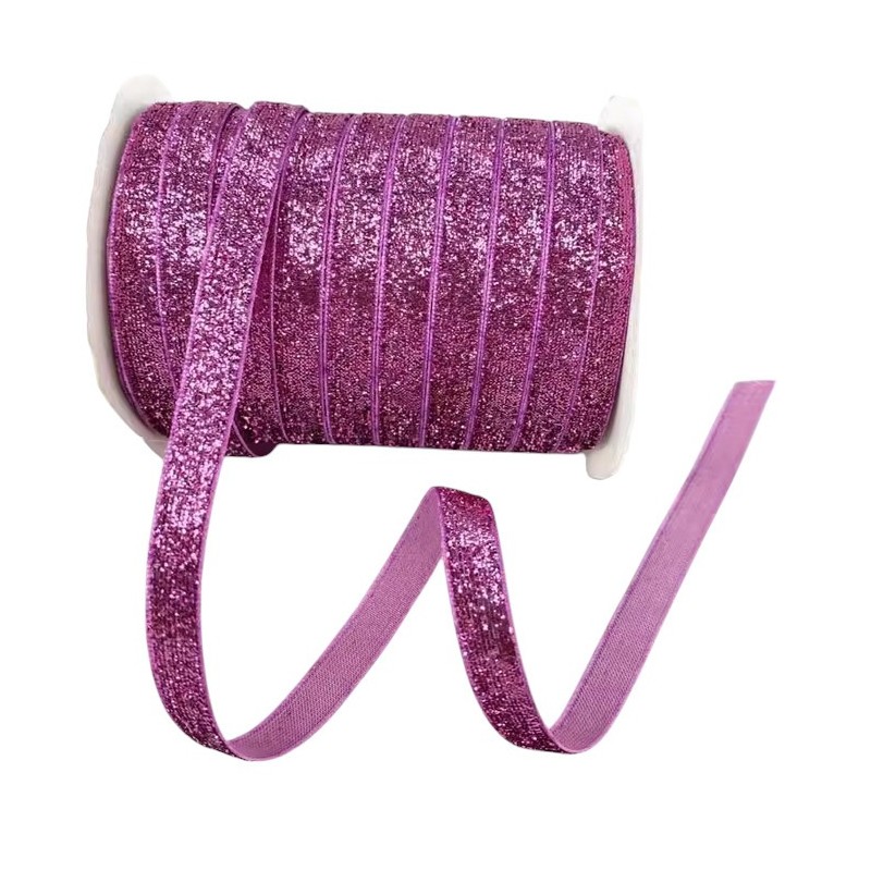 1 Mètre de Ruban Velours Pailleté Rose 10mm