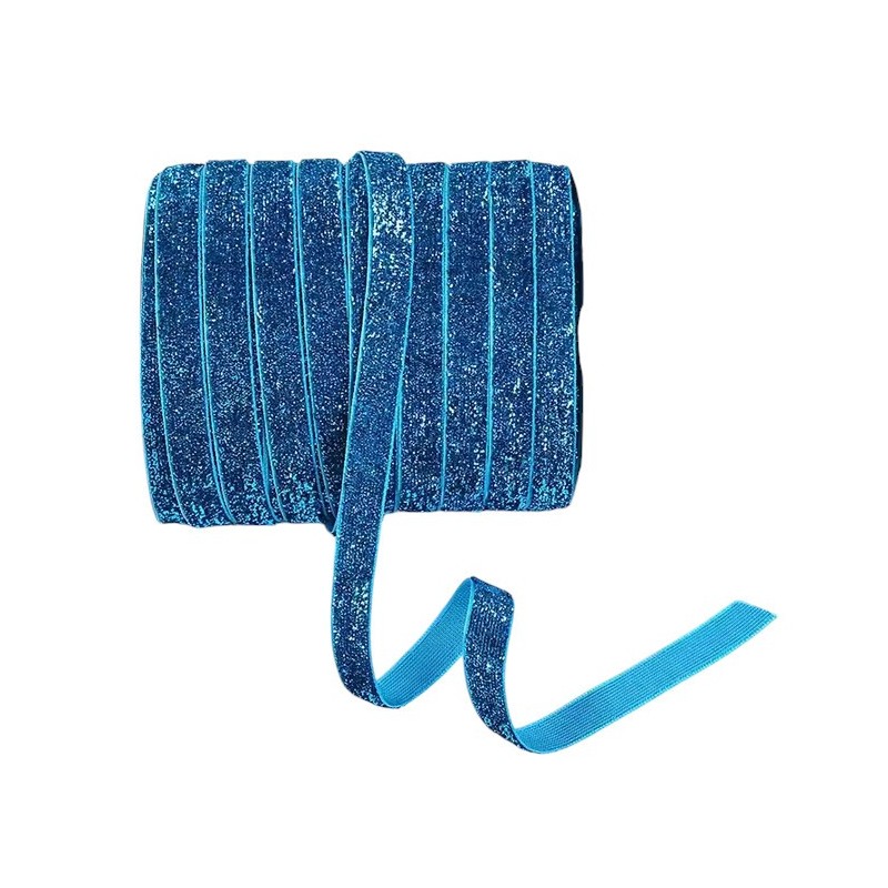 1 Mètre de Ruban Velours Pailleté Bleu 10mm