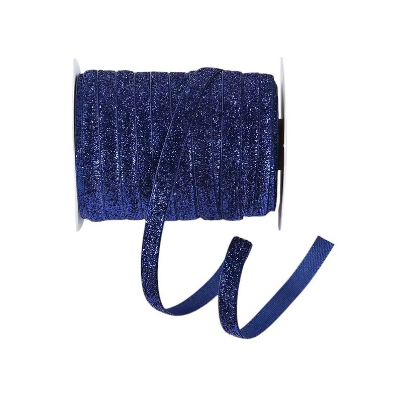 1 Mètre de Ruban Velours Pailleté Bleu Nuit 10mm