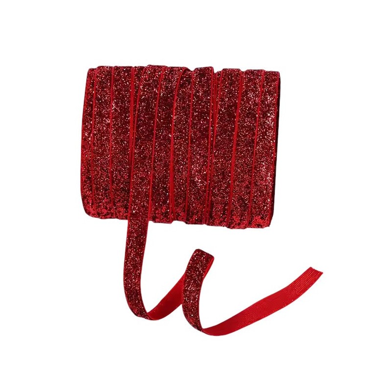 1 Mètre de Ruban Velours Pailleté Rouge 10mm