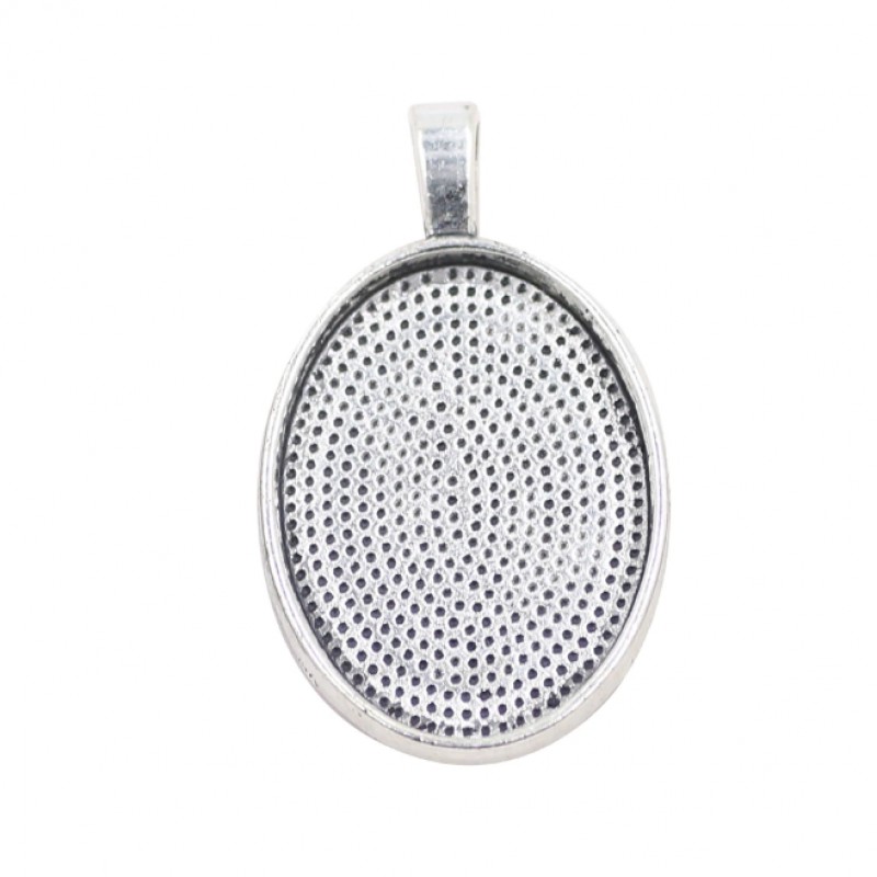 Support Pendentif Argenté pour Cabochon Ovale 18x25mm