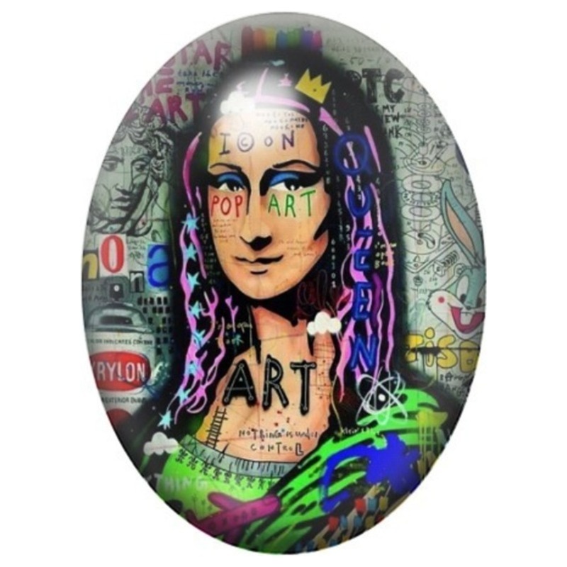 Cabochon en Verre Illustré Femme Couronnée Pop Art 13x18, 18x25 ou 30x40mm