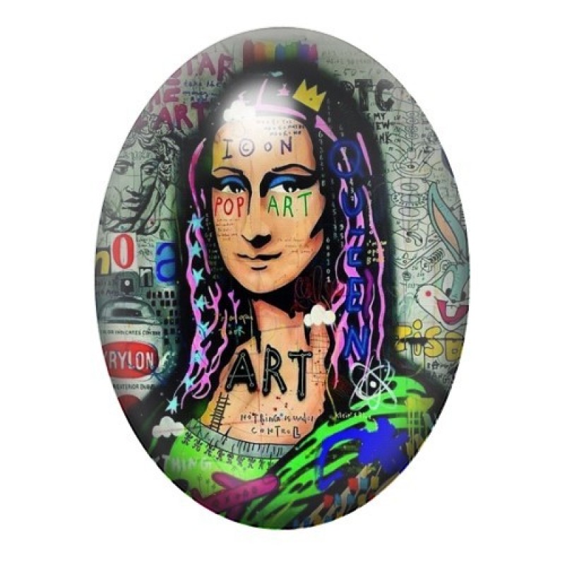 Cabochon en Verre Illustré La Joconde Street Art 13x18, 18x25 ou 30x40mm