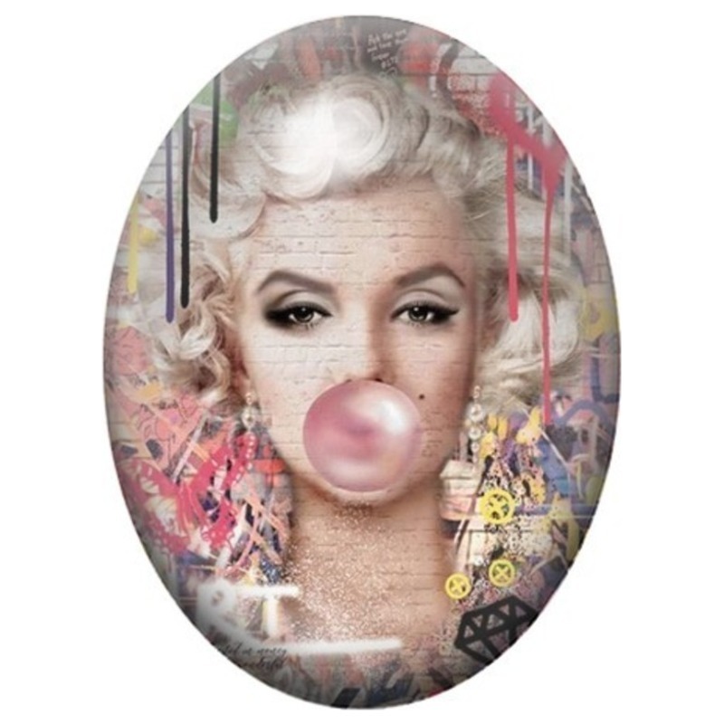 Cabochon en Verre Illustré Marilyn Monroe au Chewing-Gum 13x18, 18x25 ou 30x40mm