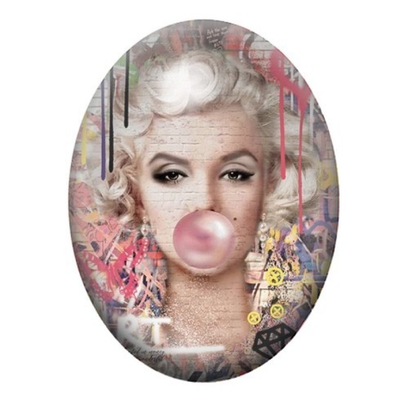 Cabochon en Verre Illustré Marilyn Monroe Street Art 13x18, 18x25 ou 30x40mm