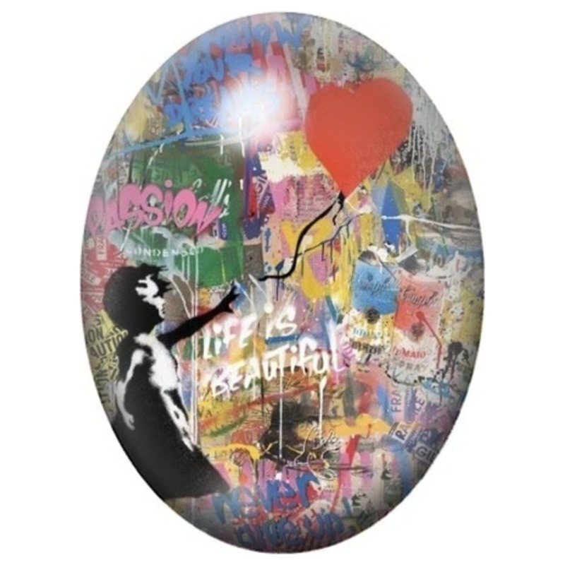 Cabochon en Verre Illustré Jeune Fille au Ballon Cœur Graffiti 13x18, 18x25 ou 30x40mm