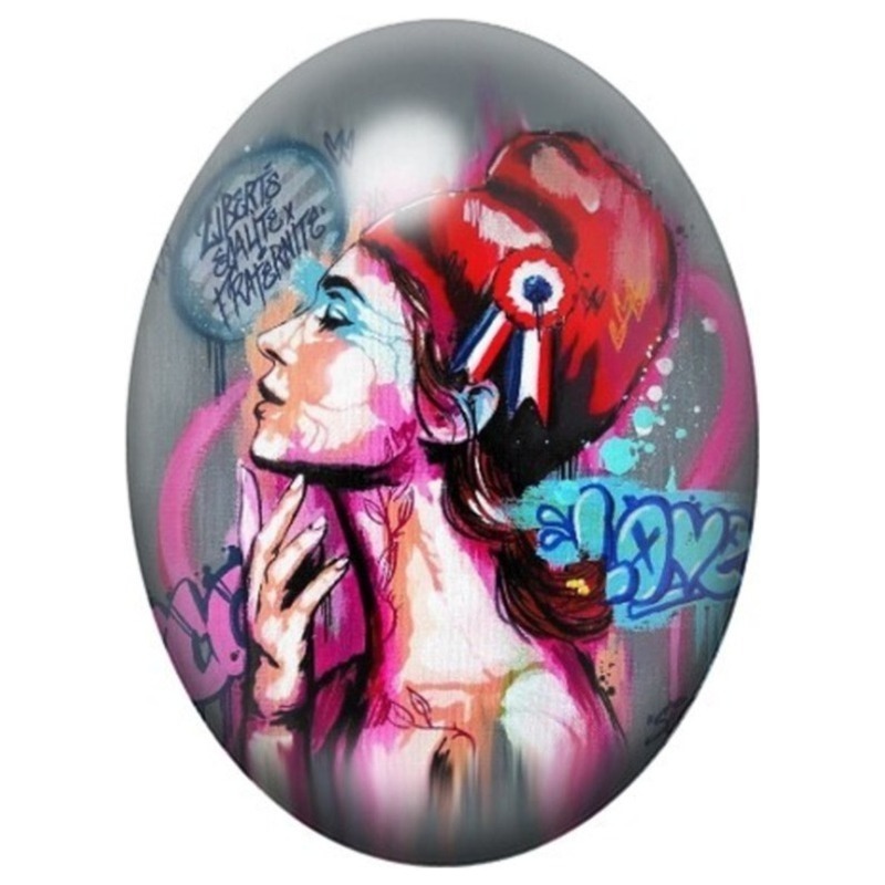 Cabochon en Verre Illustré Femme au Masque Rouge Graffiti 13x18, 18x25 ou 30x40mm