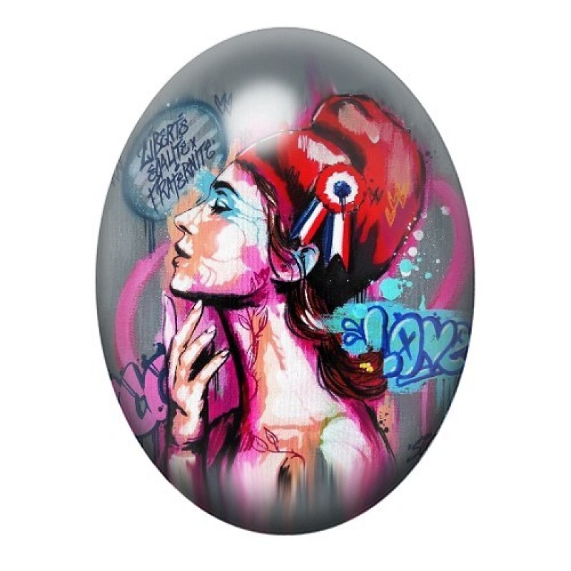Cabochon en Verre Illustré Marianne Street Art 13x18, 18x25 ou 30x40mm