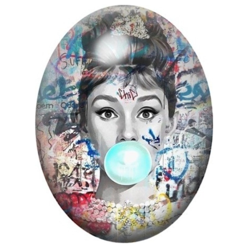 Cabochon en Verre Illustré Audrey Hepburn au Chewing-Gum 13x18, 18x25 ou 30x40mm