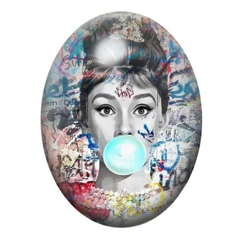 Cabochon en Verre Illustré Audrey Hepburn Street Art 13x18, 18x25 ou 30x40mm