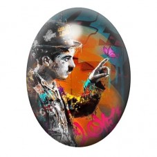Cabochon en Verre Illustré Charlie Chaplin en Collage Coloré 13x18, 18x25 ou 30x40mm pour la création de bijoux fantaisie - DIY