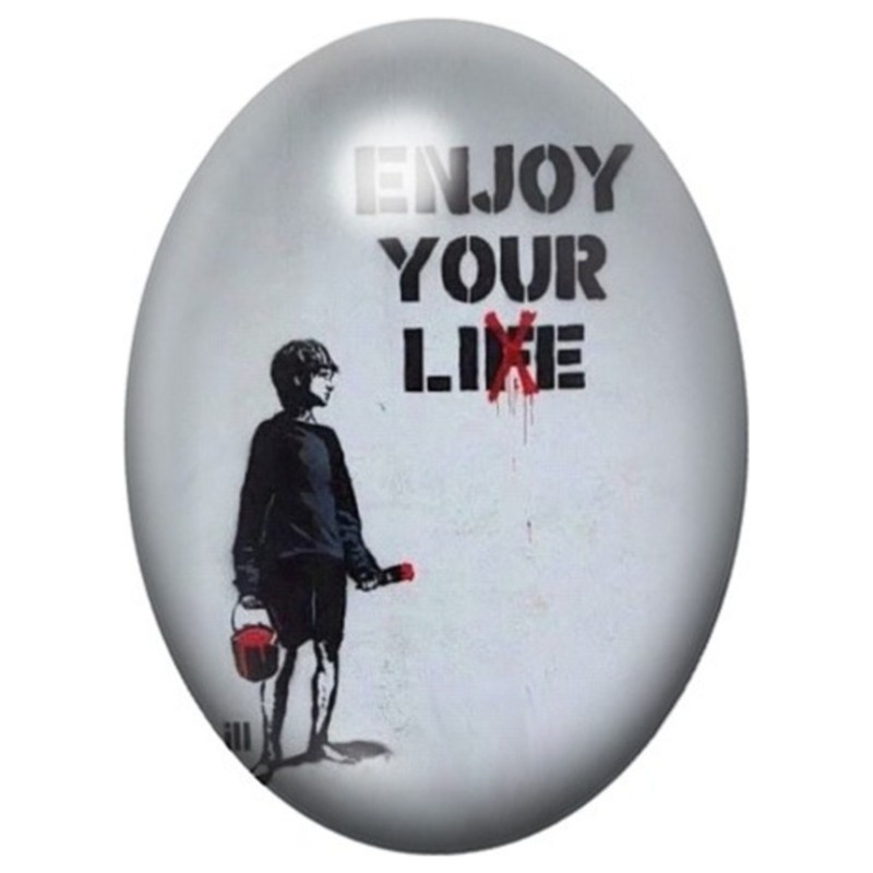 Cabochon en Verre Illustré Enfant Enjoy Your Life 13x18, 18x25 ou 30x40mm