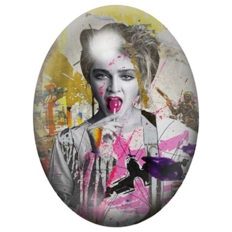 Cabochon en Verre Illustré Femme Rebelle en Rose et Noir 13x18, 18x25 ou 30x40mm