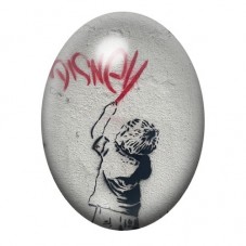 Cabochon en Verre Illustré Enfant écrivant Banksy sur le Mur 13x18, 18x25 ou 30x40mm pour la création de bijoux fantaisie - DIY