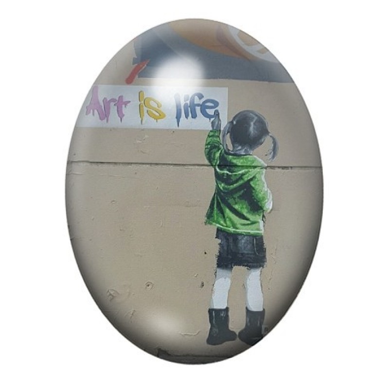 Cabochon en Verre Illustré "Art is Life" Street Art 13x18, 18x25 ou 30x40mm
