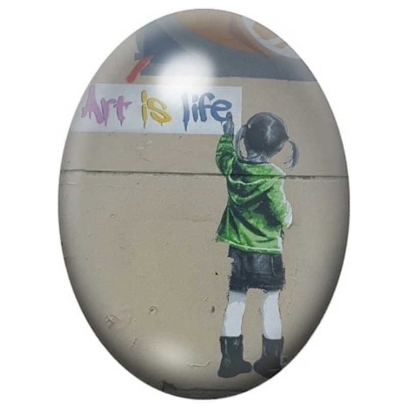 Cabochon en Verre Illustré Enfant peignant Art Is Life 13x18, 18x25 ou 30x40mm