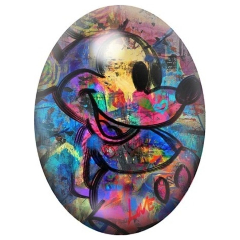 Cabochon en Verre Illustré Mickey Mouse Abstrait Multicolore 13x18, 18x25 ou 30x40mm