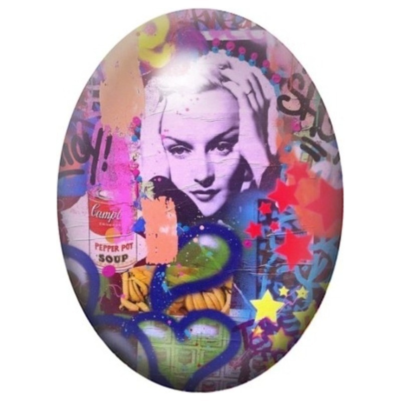 Cabochon en Verre Illustré Femme Blonde en Collage Pop Art 13x18, 18x25 ou 30x40mm