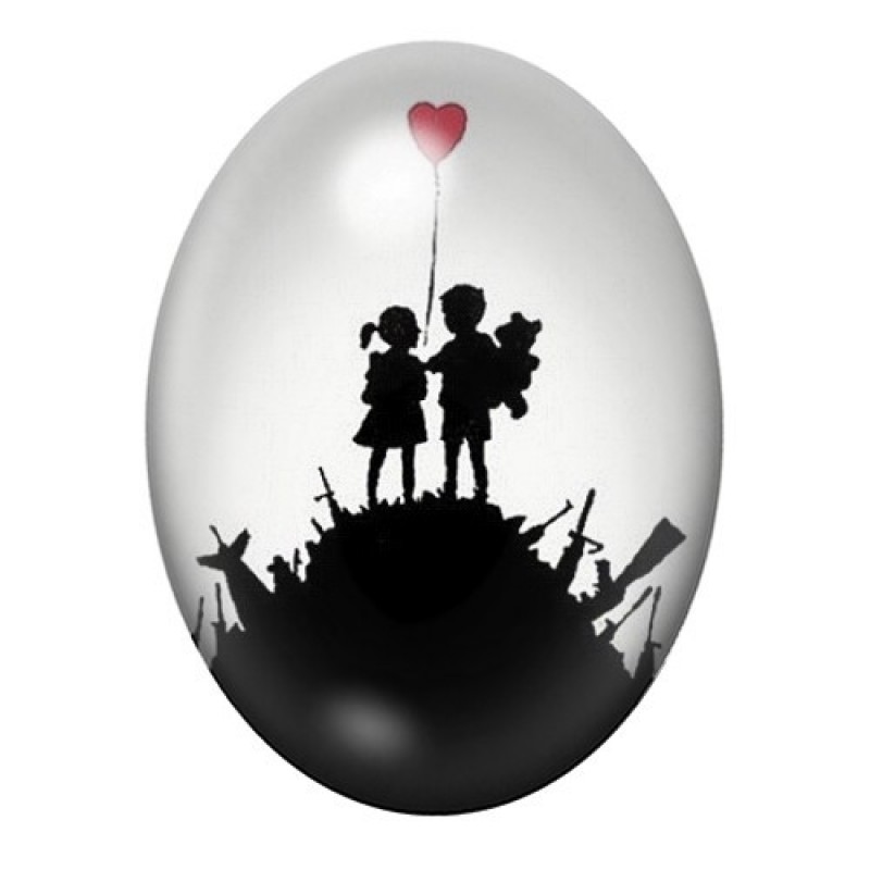 Cabochon en Verre Illustré Paix Amour Street Art 13x18, 18x25 ou 30x40mm