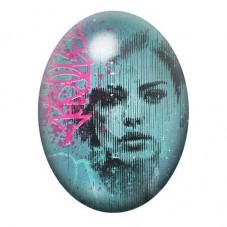 Cabochon en Verre Illustré Femme sur Fond Turquoise Graffiti 13x18, 18x25 ou 30x40mm pour la création de bijoux fantaisie - DIY