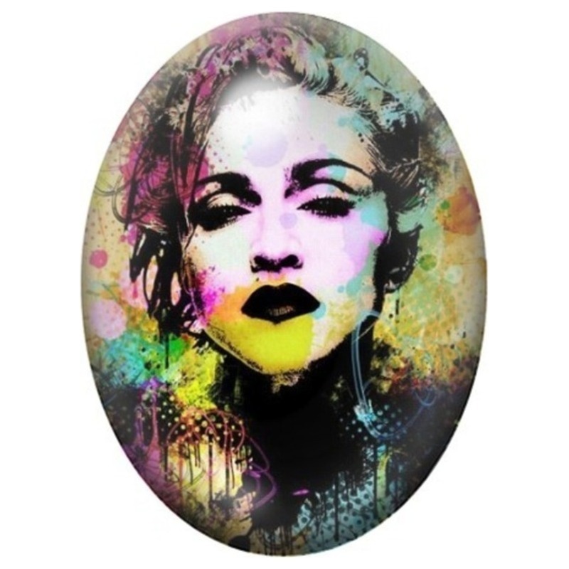 Cabochon en Verre Illustré Femme aux Lèvres Jaunes Pop Art 13x18, 18x25 ou 30x40mm