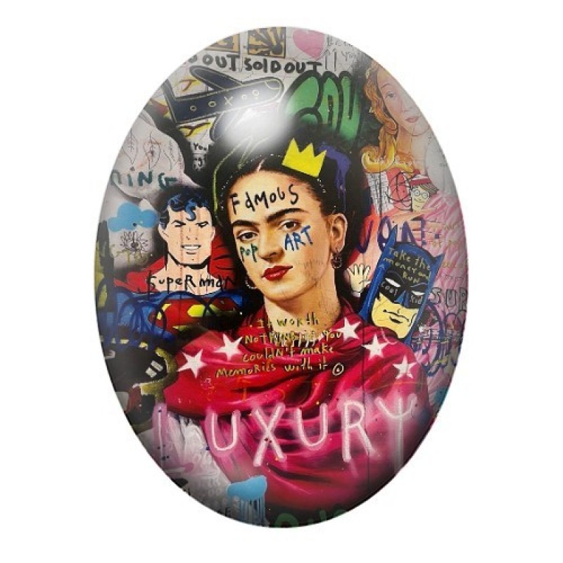 Cabochon en Verre Illustré Frida Kahlo Street Art 13x18, 18x25 ou 30x40mm