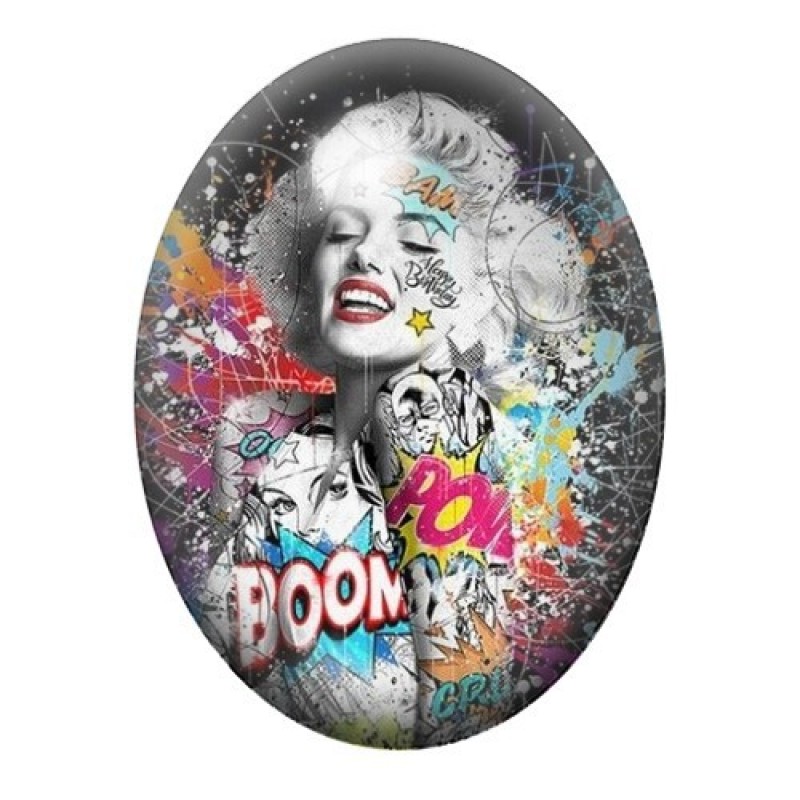 Cabochon en Verre Illustré Marilyn Monroe Street Art 13x18, 18x25 ou 30x40mm