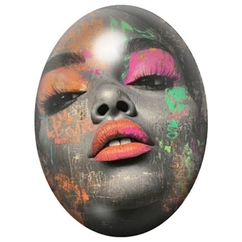 Cabochon en Verre Illustré Femme aux Couleurs Fluo Street Art 13x18, 18x25 ou 30x40mm