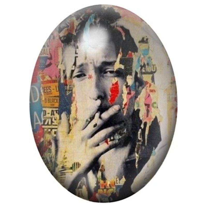 Cabochon en Verre Illustré Homme Pensif en Collage Street Art 13x18, 18x25 ou 30x40mm