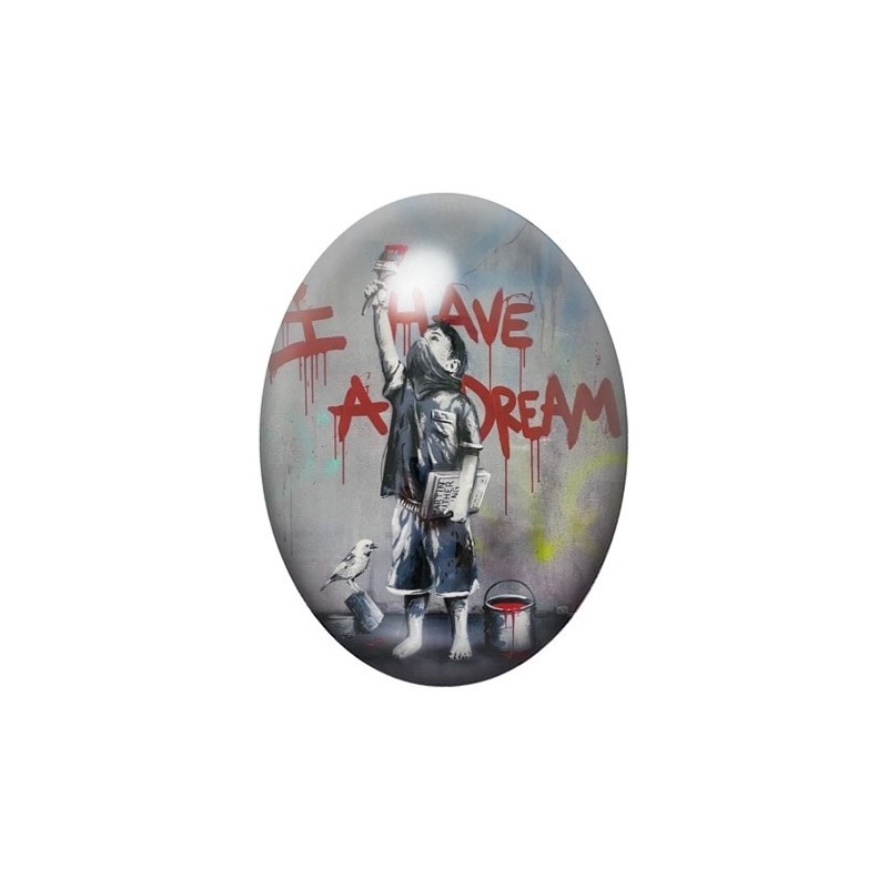 Cabochon en Verre Illustré "I Have a Dream" Street Art 13x18, 18x25 ou 30x40mm