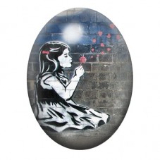 Cabochon en Verre Illustré Princesse assise devant un Mur de Briques 13x18, 18x25 ou 30x40mm pour la création de bijoux fantaisi