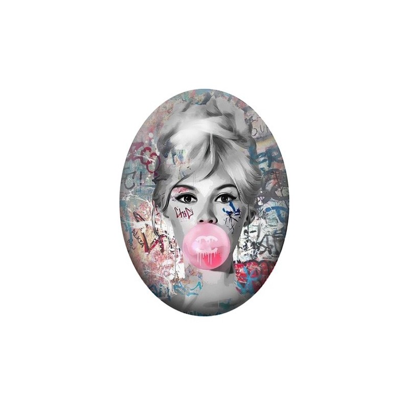Cabochon en Verre Illustré Brigitte Bardot Street Art 13x18, 18x25 ou 30x40mm
