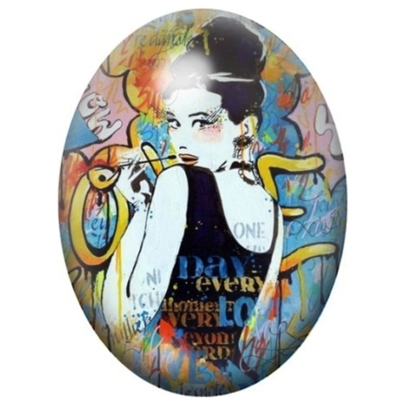 Cabochon en Verre Illustré Femme Élégante en Graffiti Coloré 13x18, 18x25 ou 30x40mm