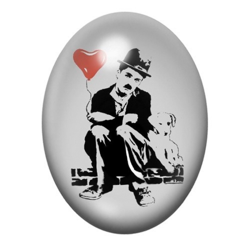 Cabochon en Verre Illustré Charlie Chaplin Street Art 13x18, 18x25 ou 30x40mm