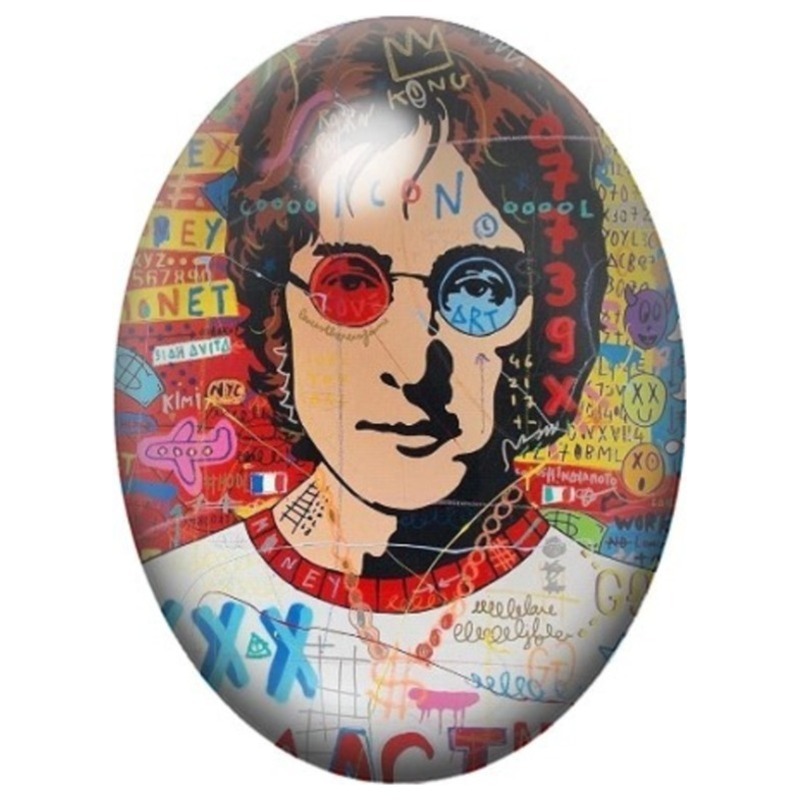 Cabochon en Verre Illustré John Lennon en Pop Art Coloré 13x18, 18x25 ou 30x40mm