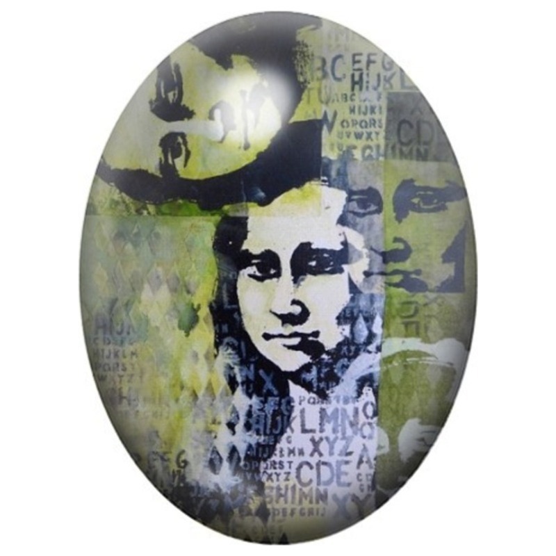 Cabochon en Verre Illustré Portrait d’Homme sur Fond Typographique 13x18, 18x25 ou 30x40mm