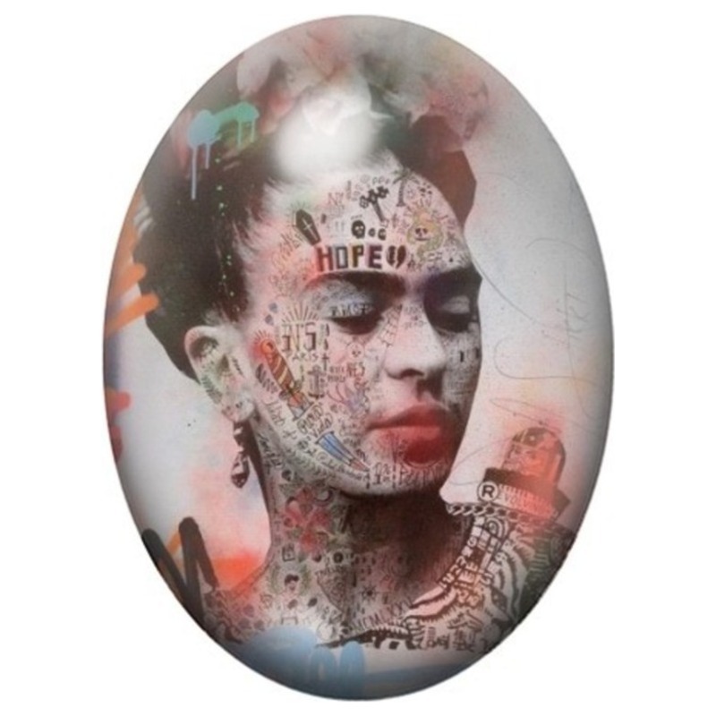 Cabochon en Verre Illustré Frida Kahlo Hope en Portrait Graffiti 13x18, 18x25 ou 30x40mm