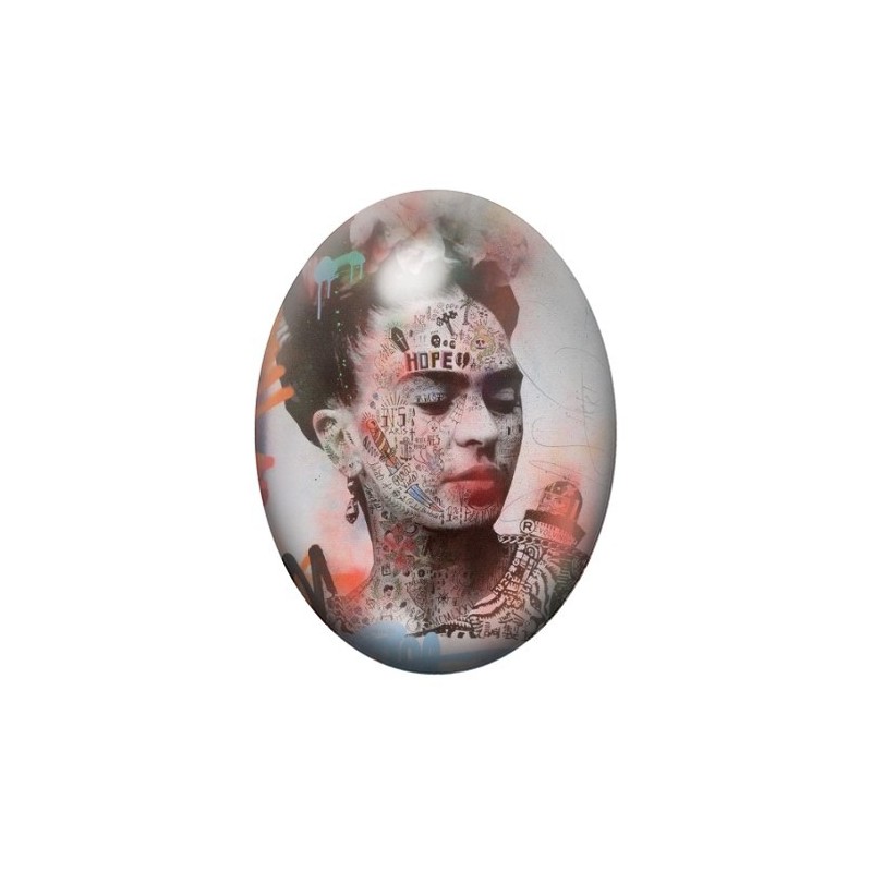 Cabochon en Verre Illustré Frida Kahlo Street Art 13x18, 18x25 ou 30x40mm