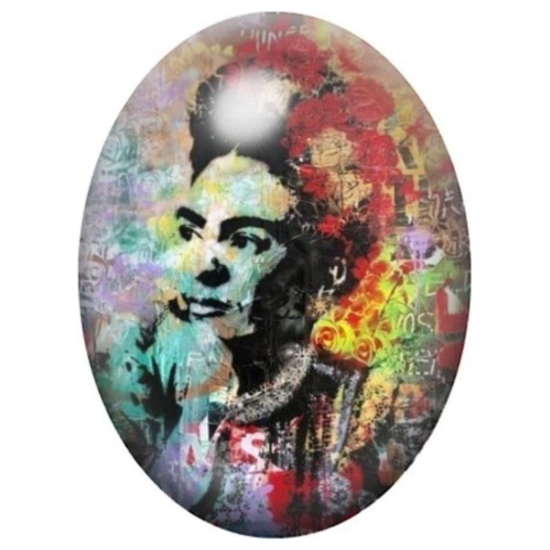 Cabochon en Verre Illustré Charlie Chaplin en Graffiti Multicolore 13x18, 18x25 ou 30x40mm