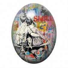 Cabochon en Verre Illustré "Smile" Street Art 13x18, 18x25 ou 30x40mm  pour la Création de Bijoux Fantaisie - DIY