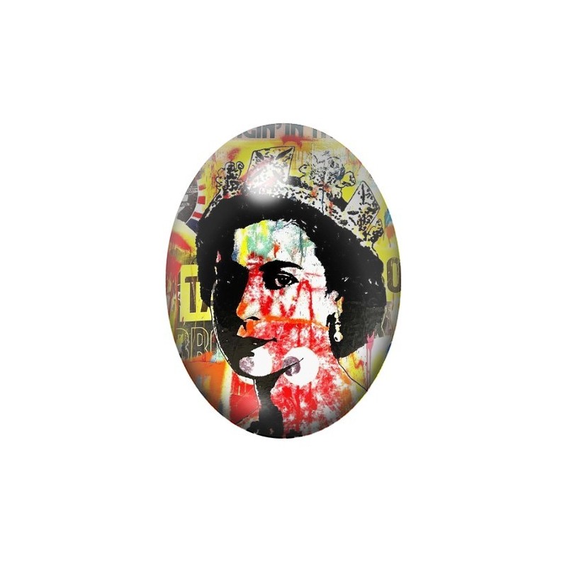 Cabochon en Verre Illustré Reine Elisabeth Street Art 13x18, 18x25 ou 30x40mm